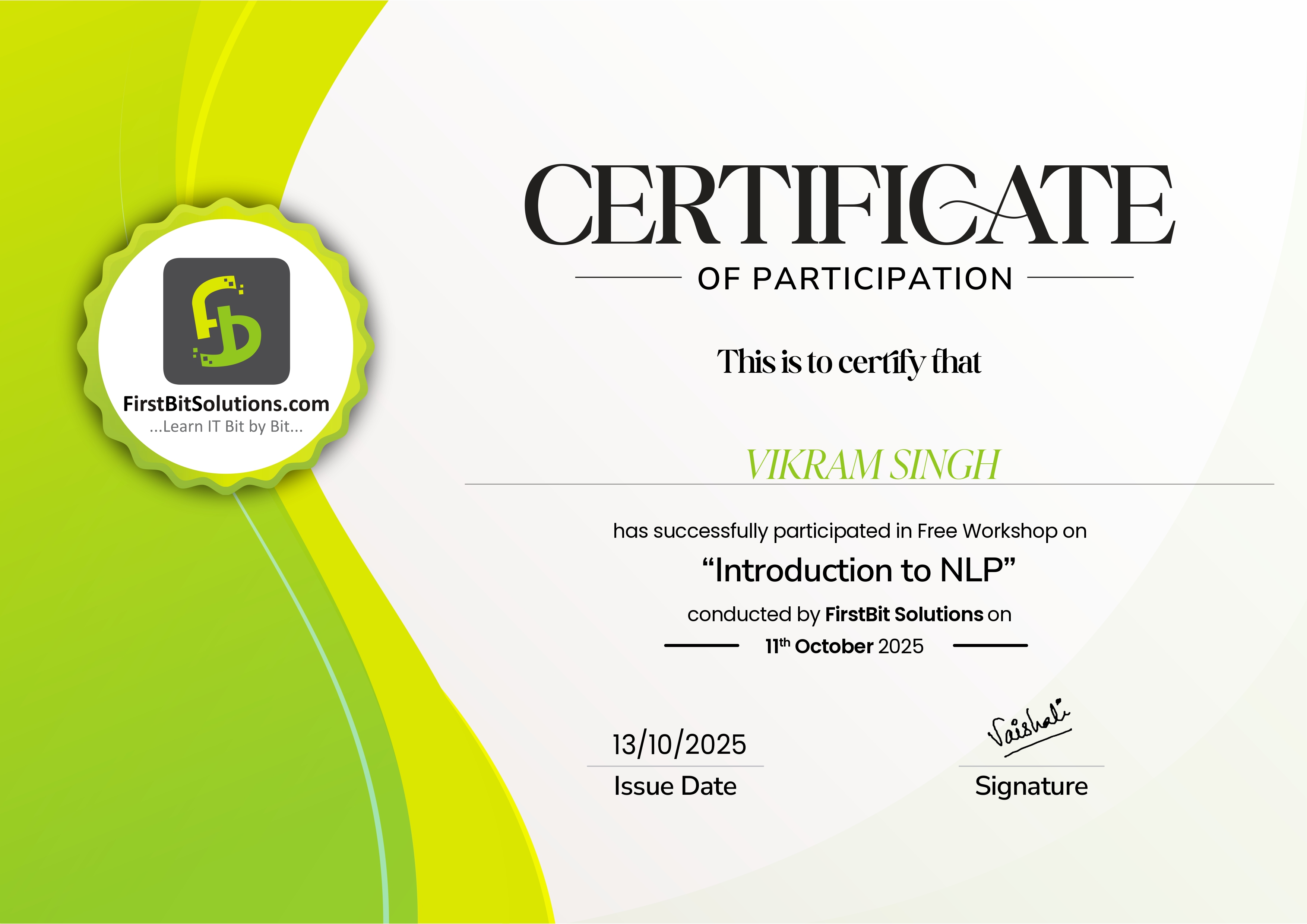 Introduction to NLP certificate